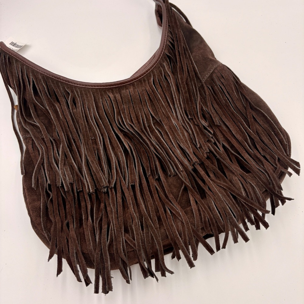 Vilenca Holland Brown Suede Fringe Hobo Leather Trim Boho Western Shoulder Bag - Picture 2 of 14